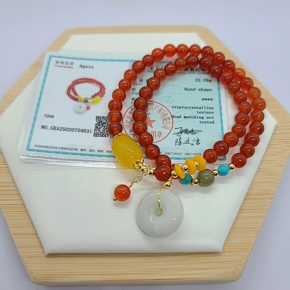 Genuine Natural Red Agate and Charm Double Layer Bracelet with Certificate - Picture 6 of 6